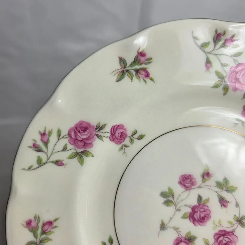 TWO Theodore Haviland Delaware New York Salad Plates Ivory with Pink Roses